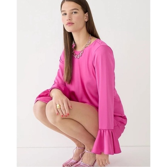 NEW J. Crew Hot  Pink Dress with Bell Sleeves Size 00 - Picture 2 of 4